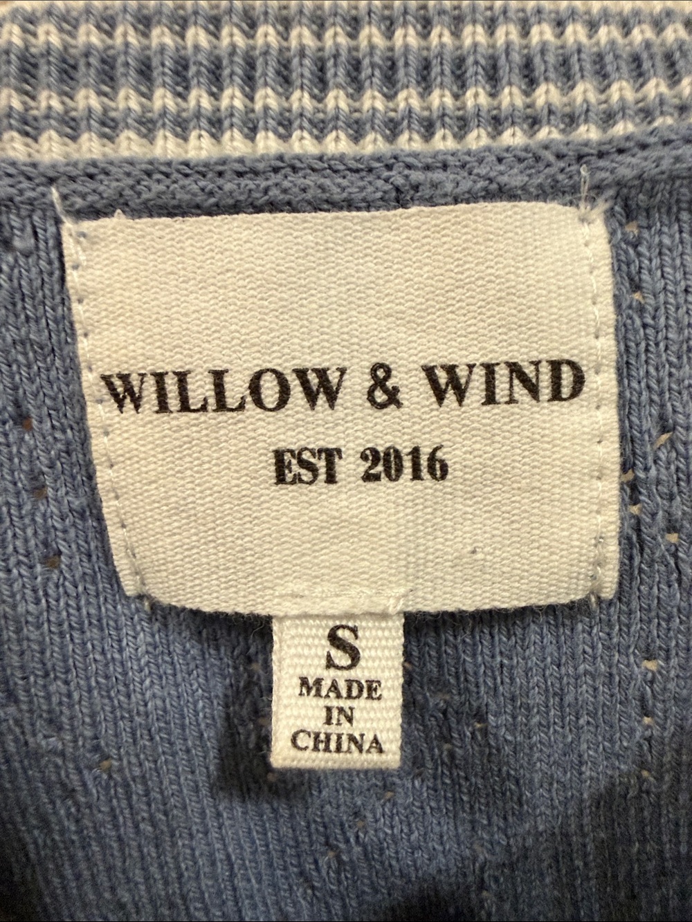 Willow & Wind Blue Knit Sleeveless Sweater Vest with Cream Trim - Picture 2 of 6